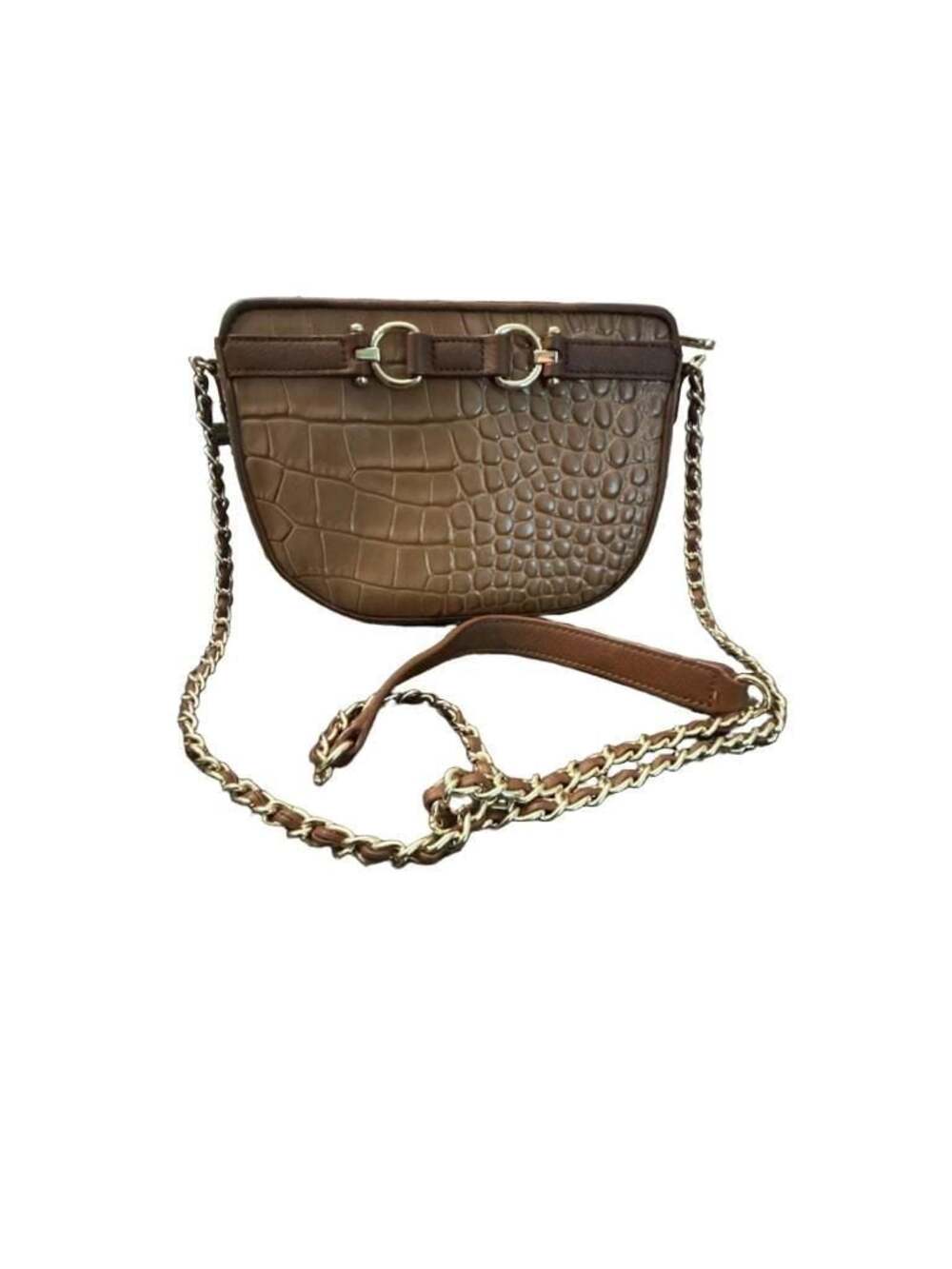 Talbots Brown Croc-Embossed Leather Crossbody Bag with Chain Strap